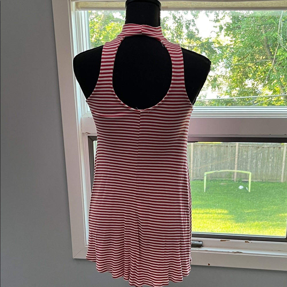 Soprano Open Back Striped Mock Turtlneck Tank Top XS